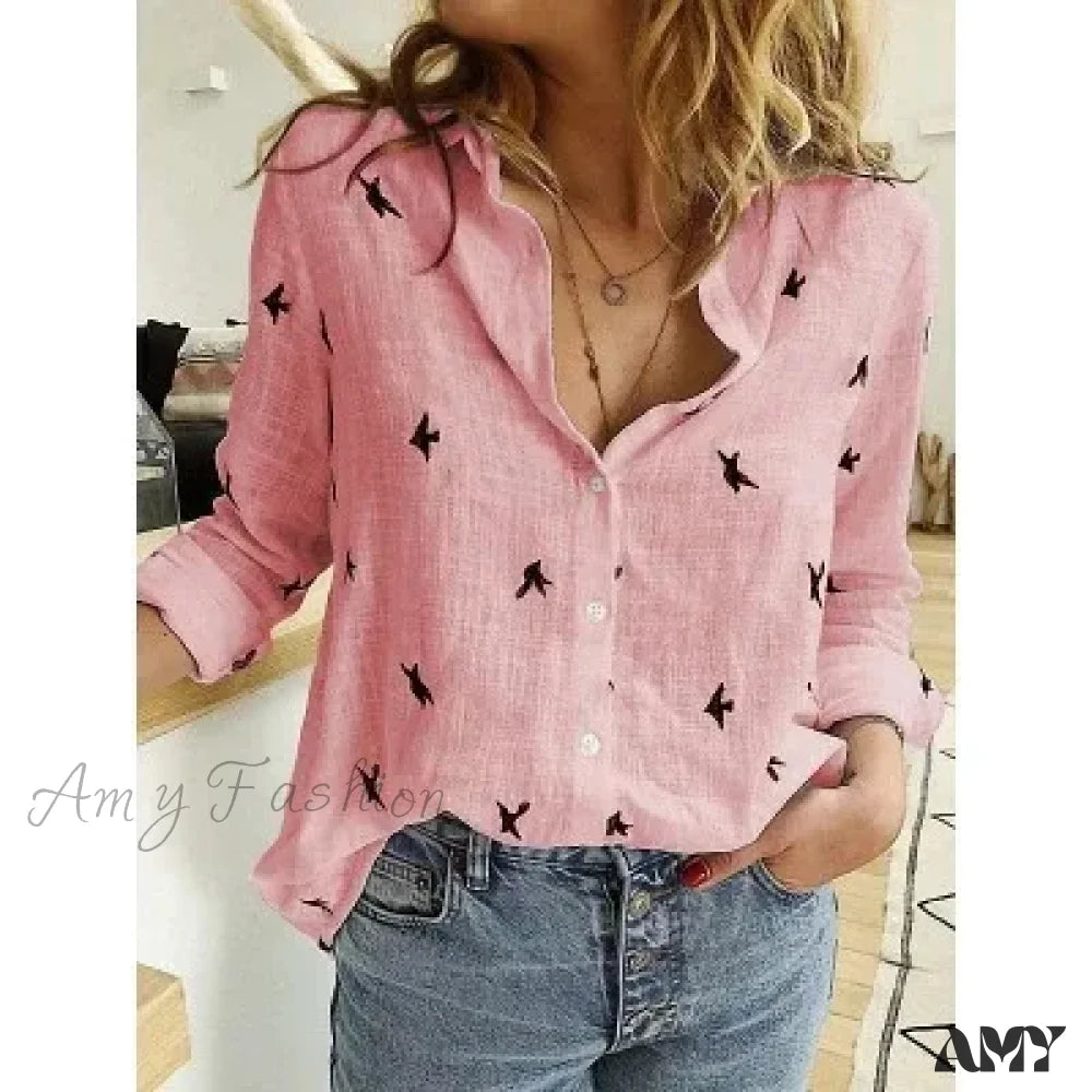 White Yellow Lapel Cardigan Oversized Shirt Blouse Pink 01 / S
