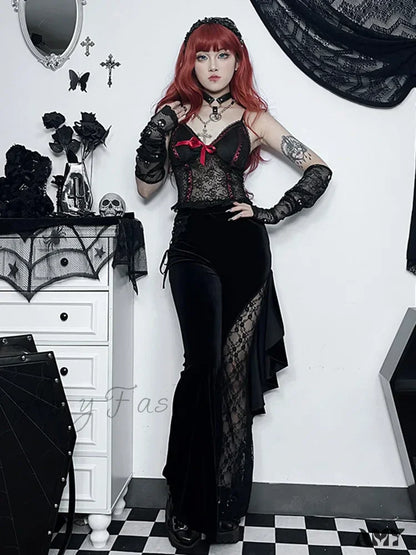 Wide Gothic Halloween Pants Leg Black / S