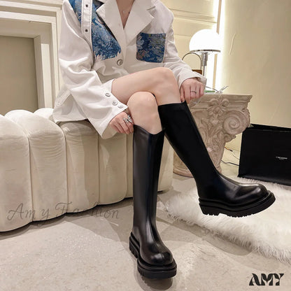 Wide Tube Thick Sole V-Cut Long Boots Black 2024 New Plus Size Over-Knee Rider Women’s Shoes