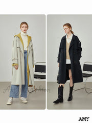 Windbreaker-Style Double Breasted Wool Mid-Length Suit Collar Orange Apricot Commuter Coat