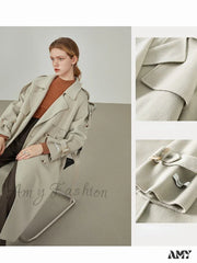 Windbreaker-Style Double Breasted Wool Mid-Length Suit Collar Orange Apricot Commuter Coat