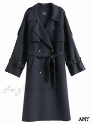 Windbreaker-Style Double Breasted Wool Mid-Length Suit Collar Orange Apricot Commuter Coat