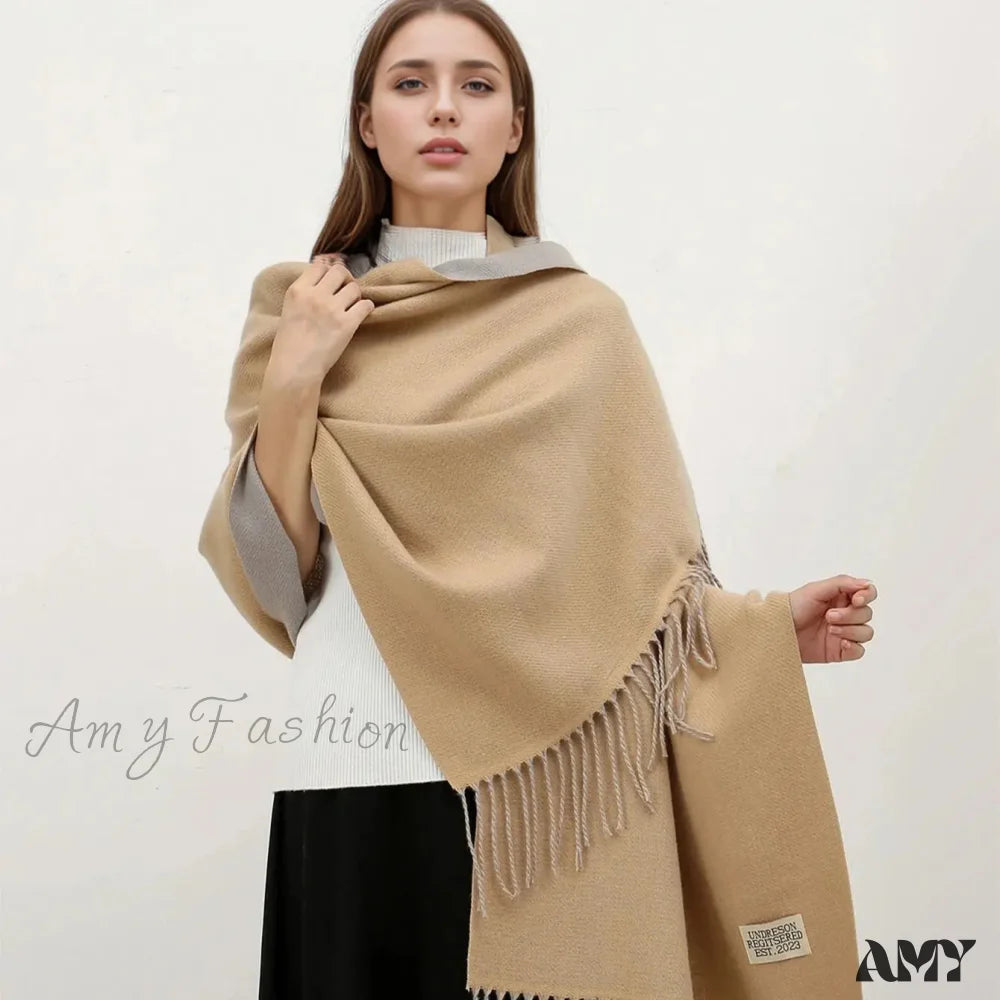 Winter Cashmere Long Warm Hijab Wrap Solid Pashmina Scarf Female