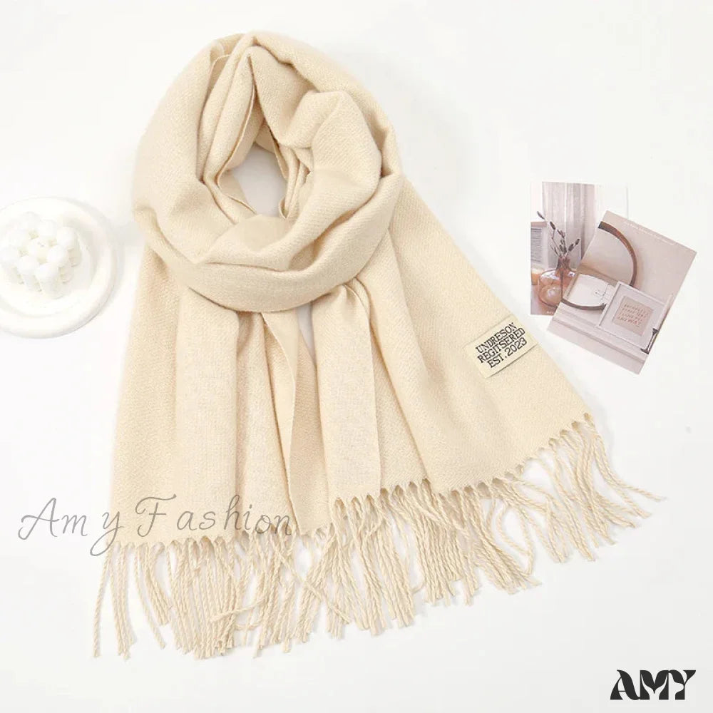 Winter Cashmere Long Warm Hijab Wrap Solid Pashmina Scarf Female Apricot