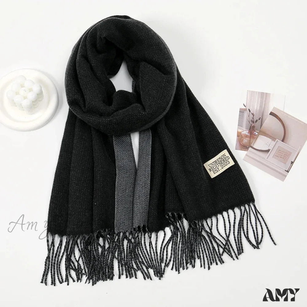 Winter Cashmere Long Warm Hijab Wrap Solid Pashmina Scarf Female Black