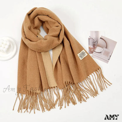 Winter Cashmere Long Warm Hijab Wrap Solid Pashmina Scarf Female Ginger