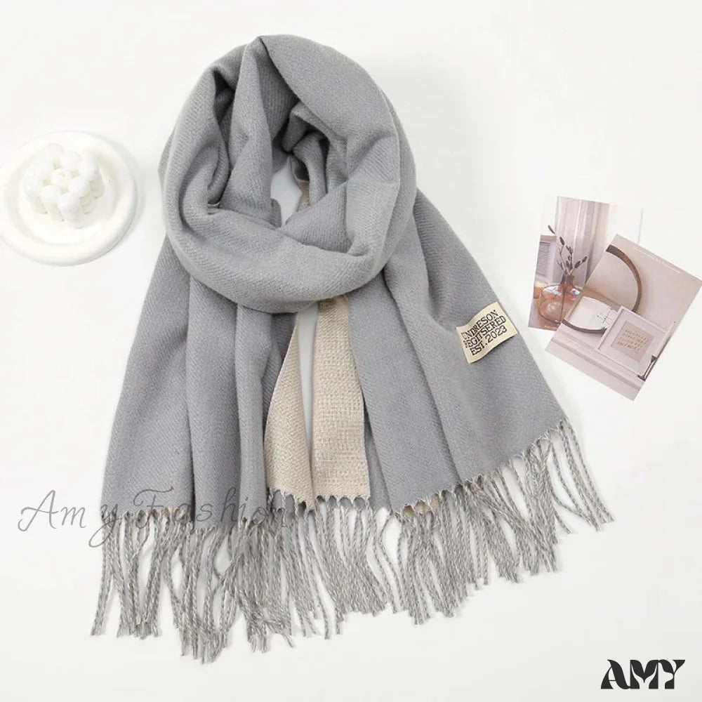 Winter Cashmere Long Warm Hijab Wrap Solid Pashmina Scarf Female Grey