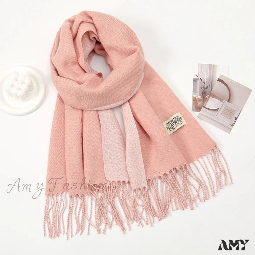 Winter Cashmere Long Warm Hijab Wrap Solid Pashmina Scarf Female Peach Pink