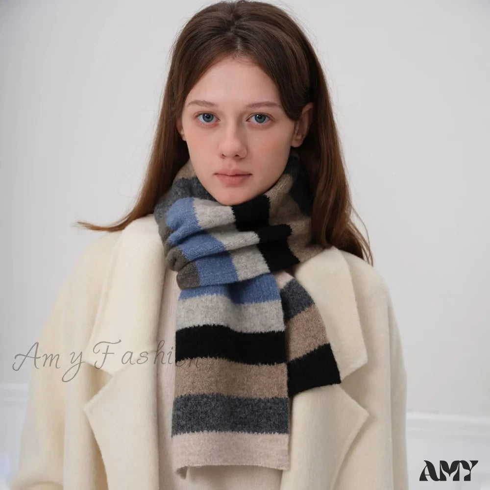 Winter Cashmere Shawl Women Colorful Striped Neck Scarf