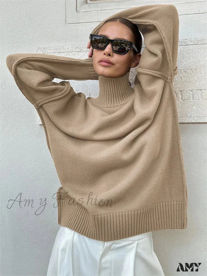 Winter Knit Pullover Female Clothes Loose Casual Ribbed Stylish Cozy Trendy Chic Comfortable