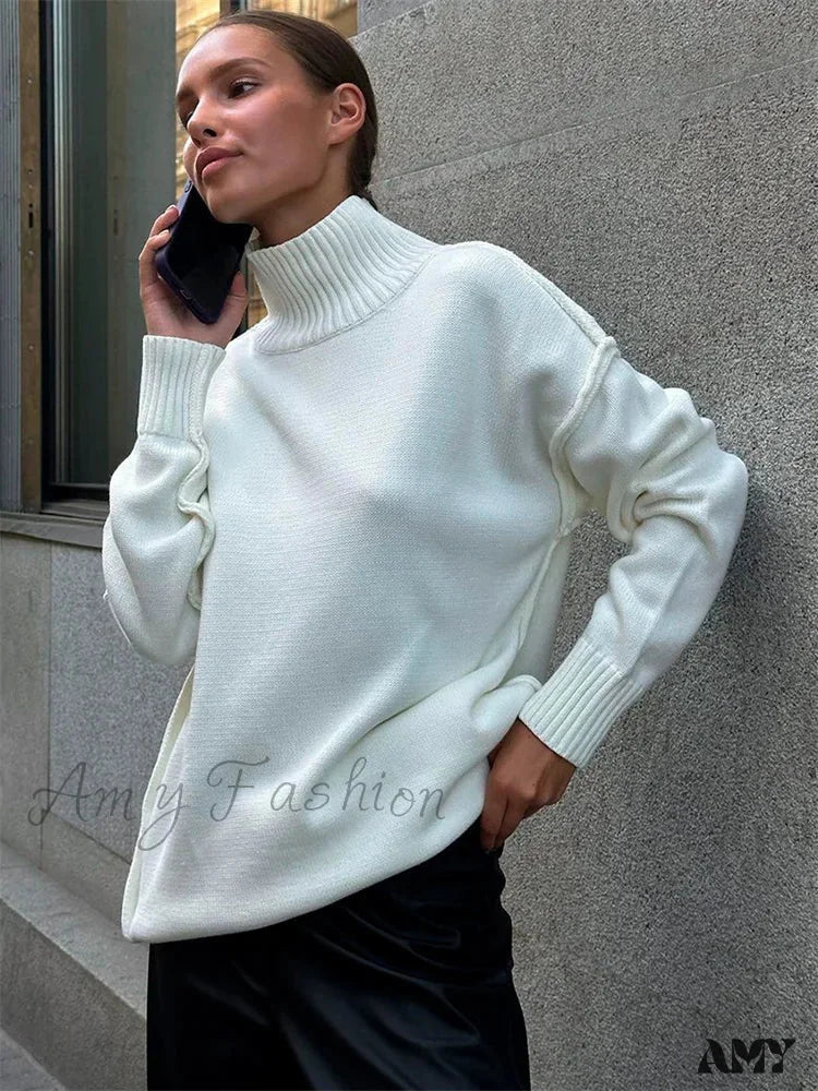 Winter Knit Pullover Female Clothes Loose Casual Ribbed Stylish Cozy Trendy Chic Comfortable