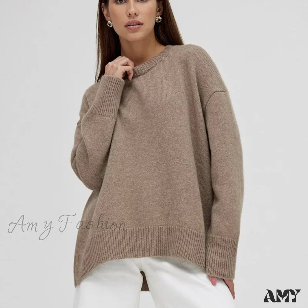 Winter Warm Thick Knit Solid Black Soft Pullover Loose Korean Autumn Women Coat O Neck Sweater Dark