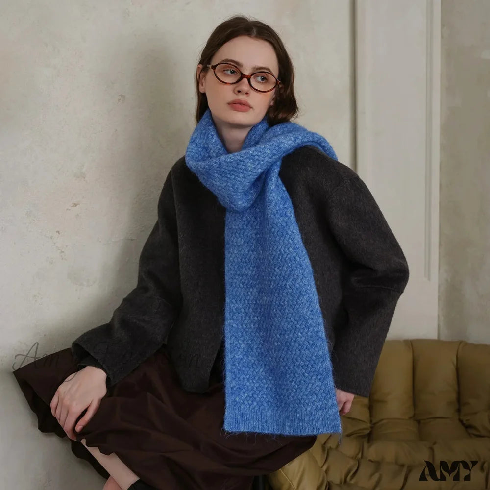 Winter Weave Argyle Solid Travel Scarf Royal Blue / L165Cm W23Cm