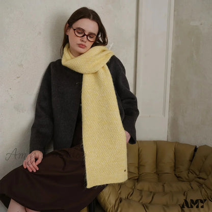 Winter Weave Argyle Solid Travel Scarf Yellow / L165Cm W23Cm