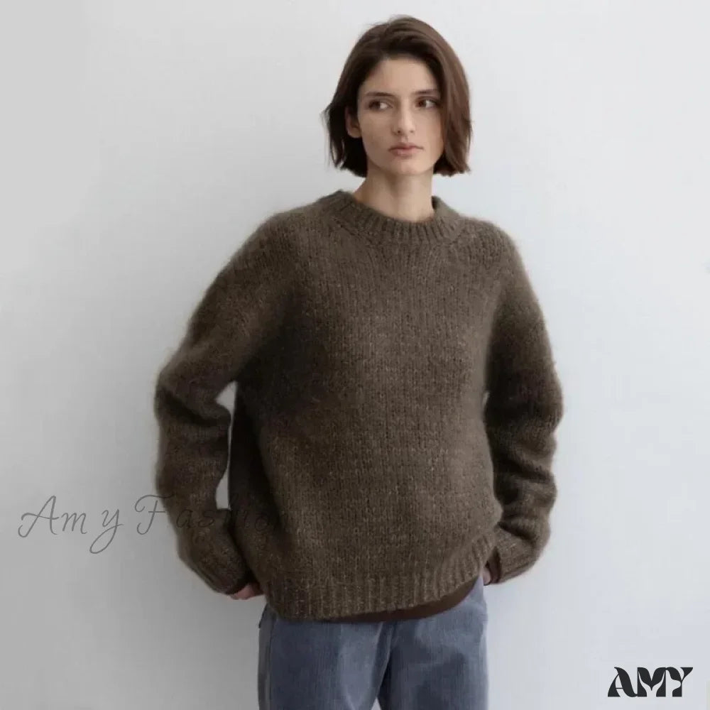 Women 24Th Autumn Winter New Mohair Lazy Feeling Loose Wool Stylish Sweater