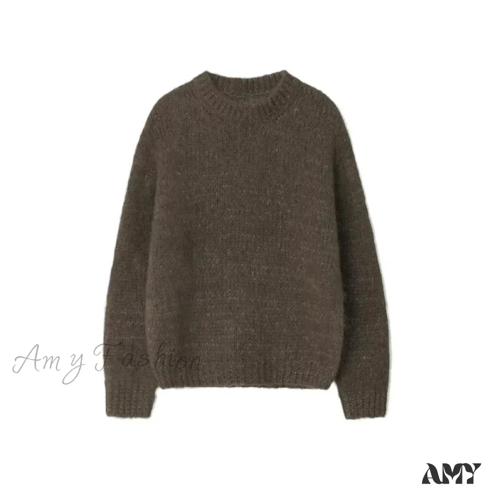 Women 24Th Autumn Winter New Mohair Lazy Feeling Loose Wool Stylish Sweater Brown Coffee / One Size