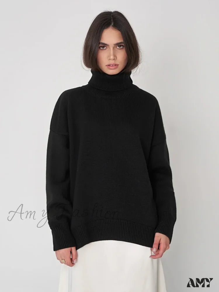 Women Autumn Winter Thick Warm Pullover Top Oversized Casual Loose Knitted Sweater Black / S