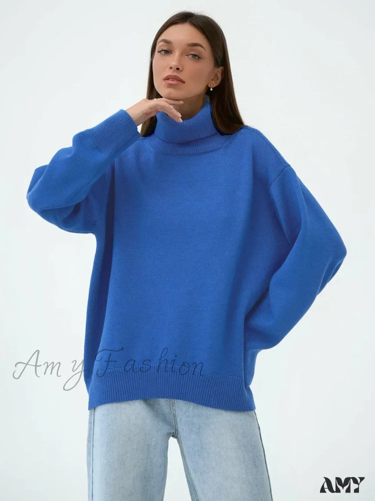 Women Autumn Winter Thick Warm Pullover Top Oversized Casual Loose Knitted Sweater Blue / S