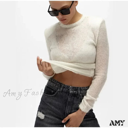 Women Elegant Soft Knitted Pullover Lady Casual Crew Neck Long Sleeve Outwear Sweater