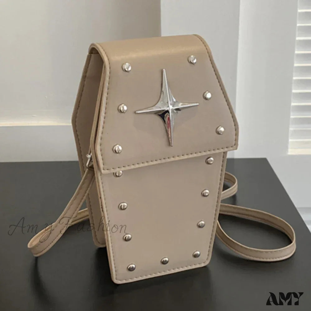 Women Handbag Casual Halloween Dark Leather Personalized Gothic Star Retro Pu Rivet Khaki