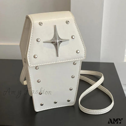 Women Handbag Casual Halloween Dark Leather Personalized Gothic Star Retro Pu Rivet White