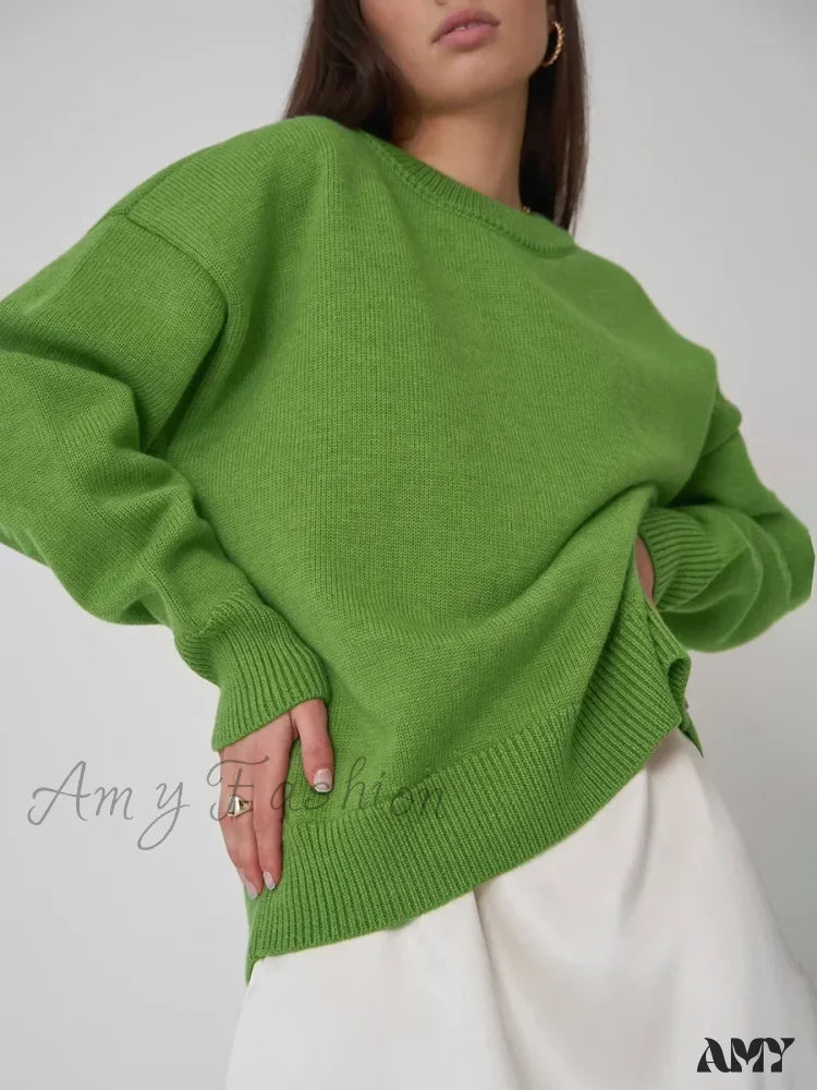 Women O Neck Autumn Winter Thick Warm Pullover Oversized Casual Loose Knitted Jumper Cozy Stylish