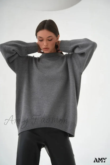 Women O Neck Autumn Winter Thick Warm Pullover Oversized Casual Loose Knitted Jumper Cozy Stylish