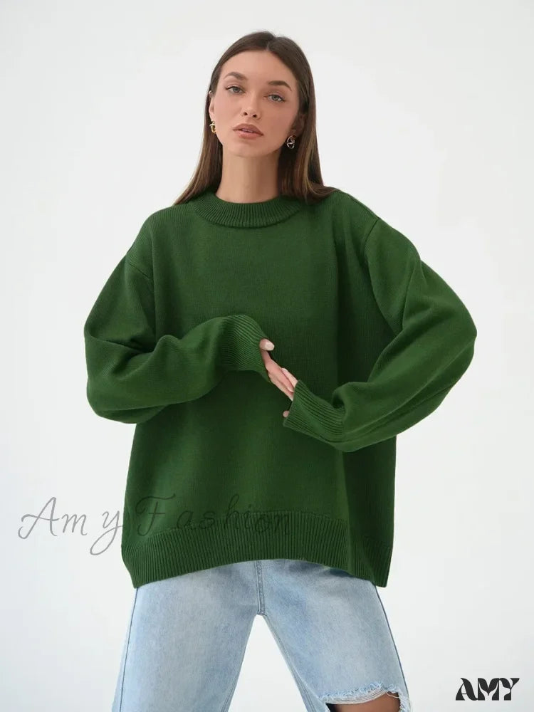 Women O Neck Autumn Winter Thick Warm Pullover Oversized Casual Loose Knitted Jumper Cozy Stylish