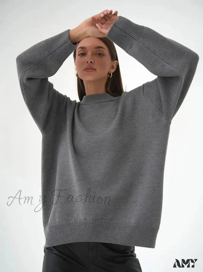 Women O Neck Autumn Winter Thick Warm Pullover Oversized Casual Loose Knitted Jumper Cozy Stylish