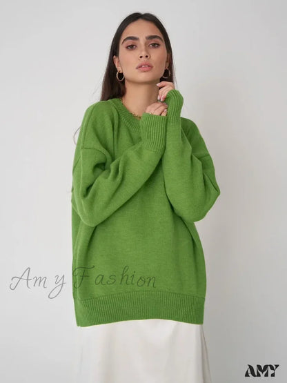 Women O Neck Autumn Winter Thick Warm Pullover Oversized Casual Loose Knitted Jumper Cozy Stylish