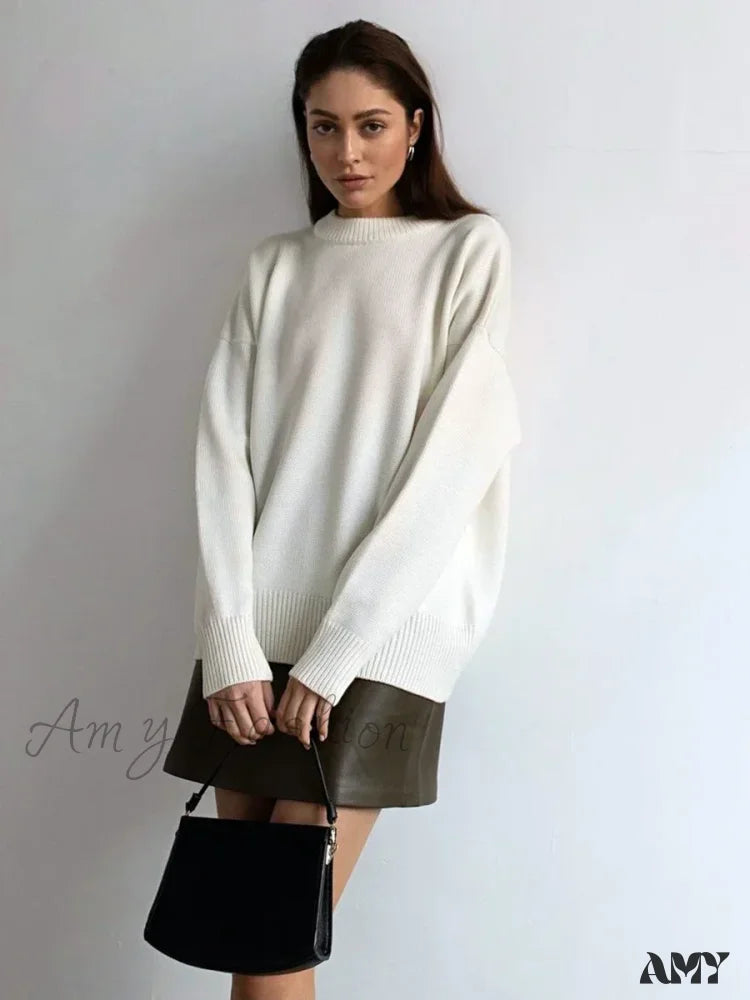 Women O Neck Autumn Winter Thick Warm Pullover Oversized Casual Loose Knitted Jumper Cozy Stylish