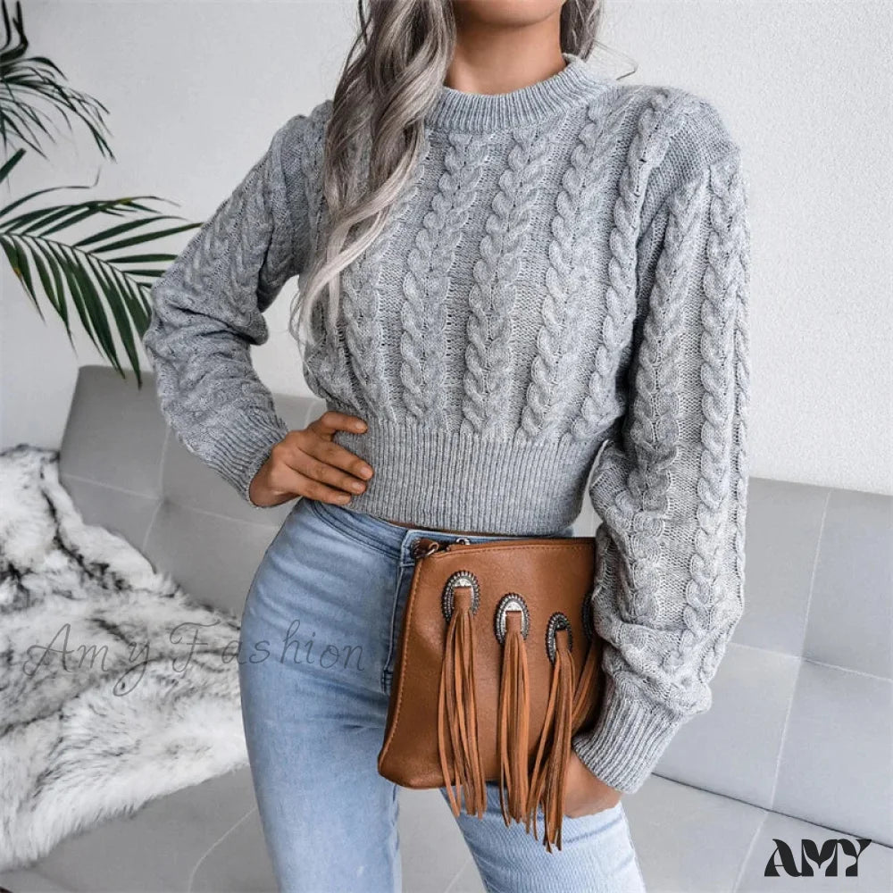 Women Solid Color Twisted Knitted Autumn Winter Fashion Long Sleeve Slim Fit Sweater