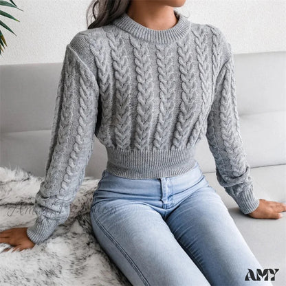 Women Solid Color Twisted Knitted Autumn Winter Fashion Long Sleeve Slim Fit Sweater