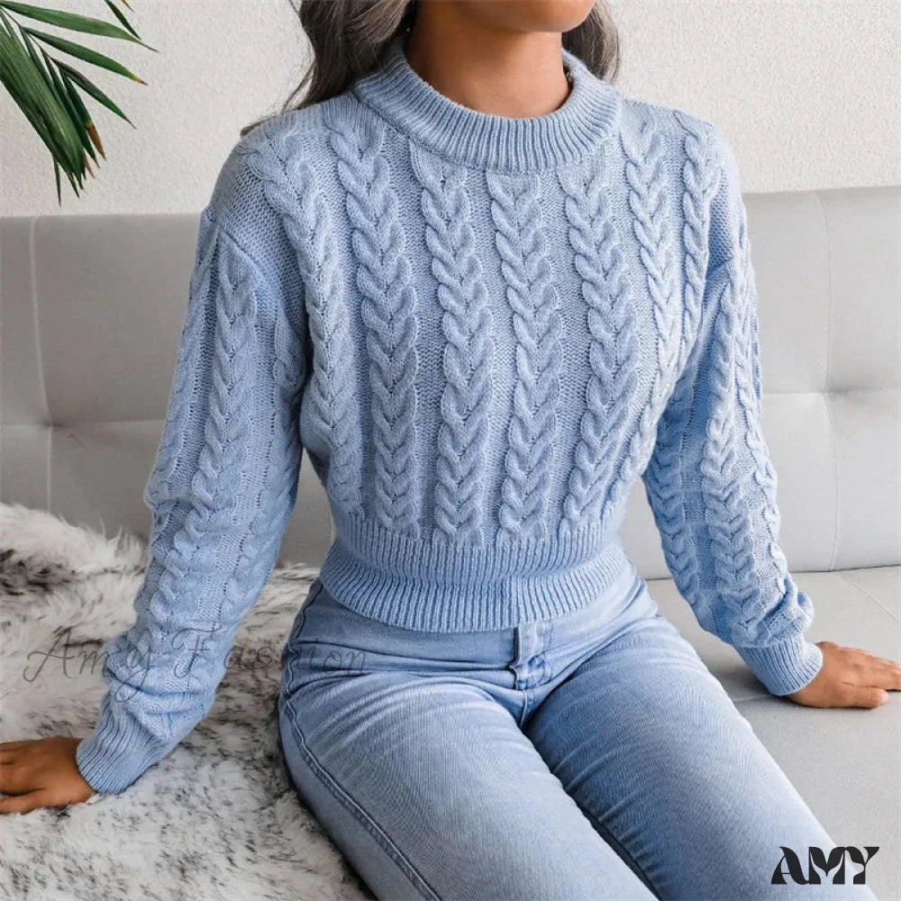 Women Solid Color Twisted Knitted Autumn Winter Fashion Long Sleeve Slim Fit Sweater