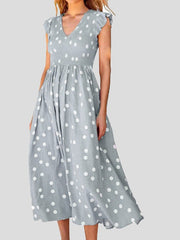 Polka Dot Print V-Neck Short Sleeve Dress