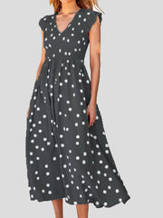 Polka Dot Print V-Neck Short Sleeve Dress