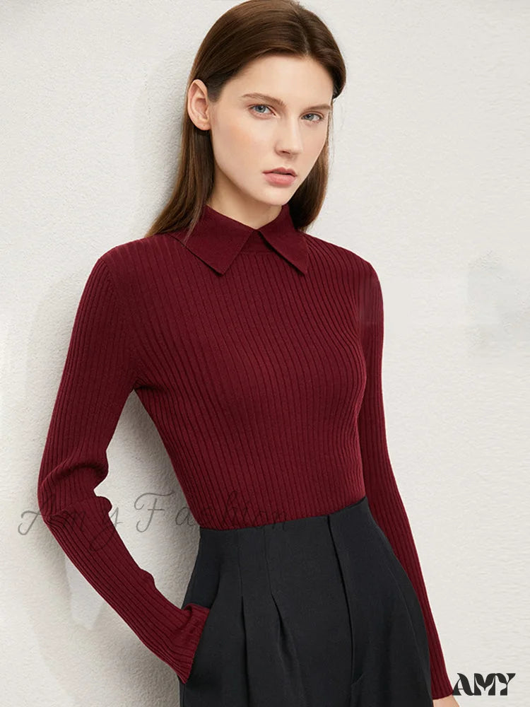 Women’s Fashion Polo Collar Wool Pullover Long Sleeve Knitted Office Lady Sweater