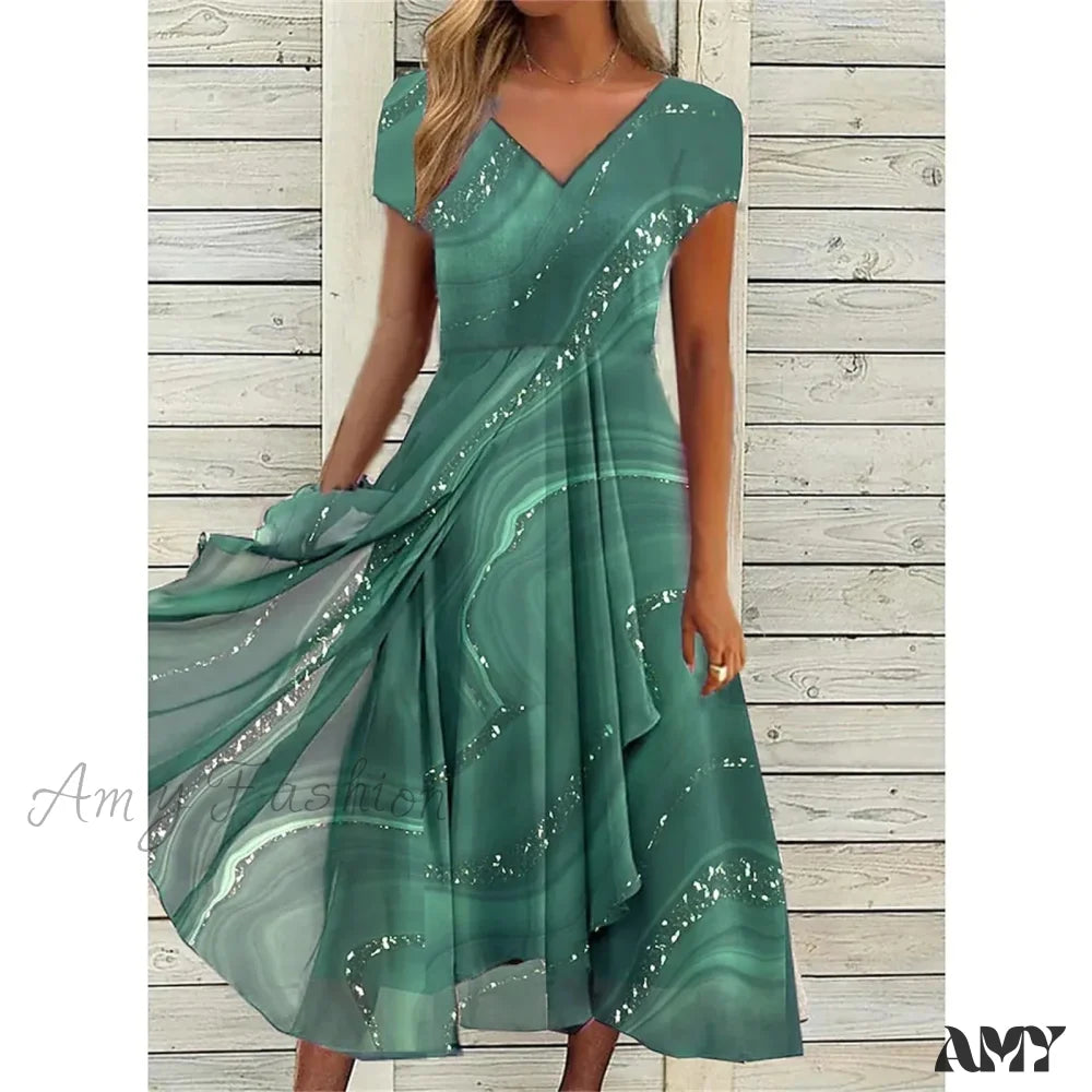 Women’s Long Chiffon Stitching Lace Female Bridesmaids Elegant Maxi Pure Color Round Neck