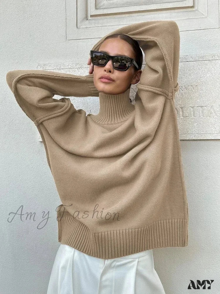 Women’s Solid Color Knitted Autumn Winter Thick Loose Casual Warm Sweater