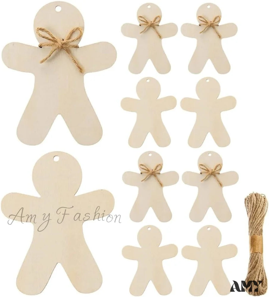 Wooden Gingerbread Men Christmas Ornaments - Diy Crafts (Set Of 10)