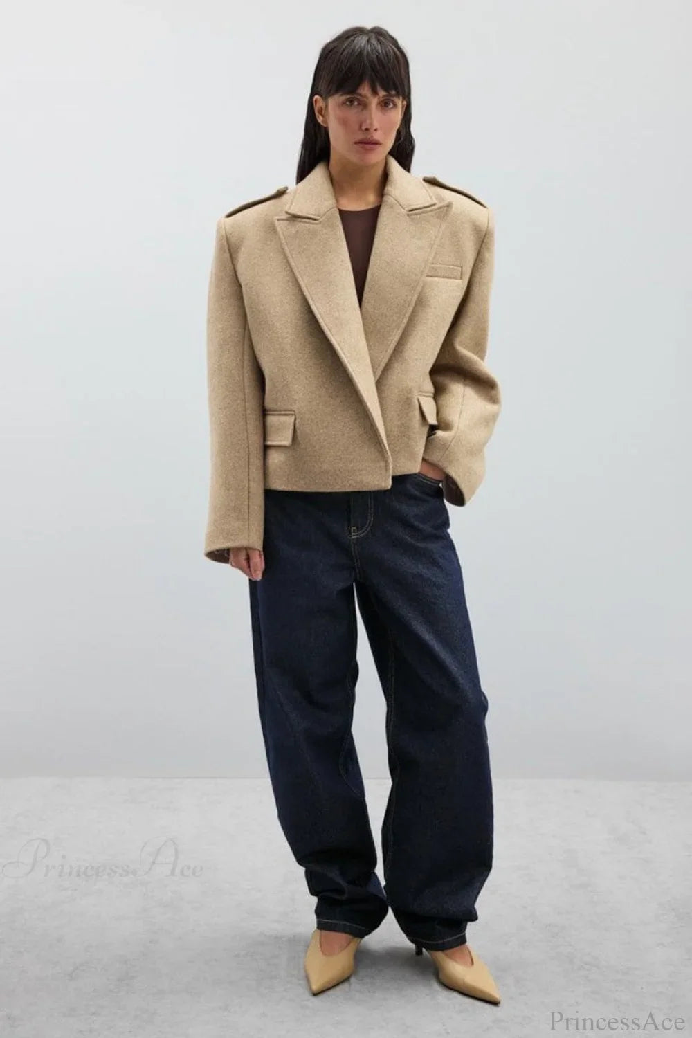 Wool Blend Notched Lapel Epaulette Coat