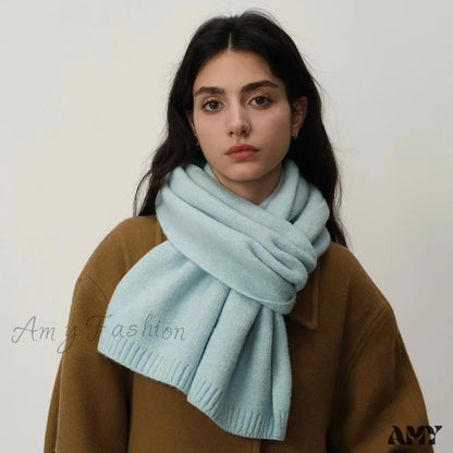 Wool Blend Solid Knitted Minimalist Imitation Cashmere Scarf