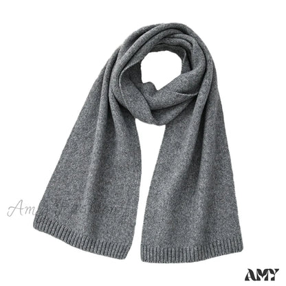 Wool Blend Solid Knitted Minimalist Imitation Cashmere Scarf Black Grey / L183Cm W25Cm