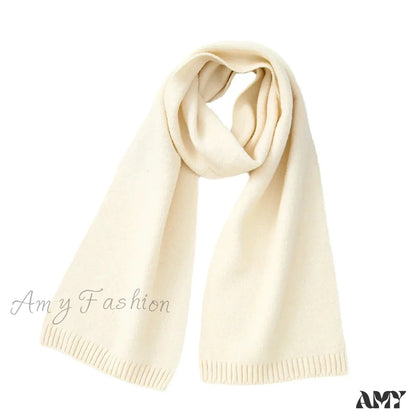 Wool Blend Solid Knitted Minimalist Imitation Cashmere Scarf Milk Yellow / L183Cm W25Cm