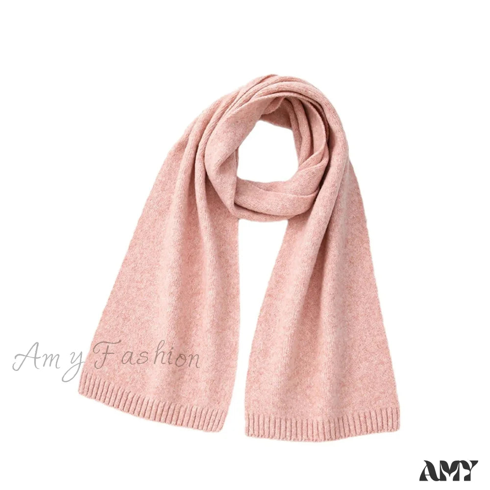 Wool Blend Solid Knitted Minimalist Imitation Cashmere Scarf Pink / L183Cm W25Cm