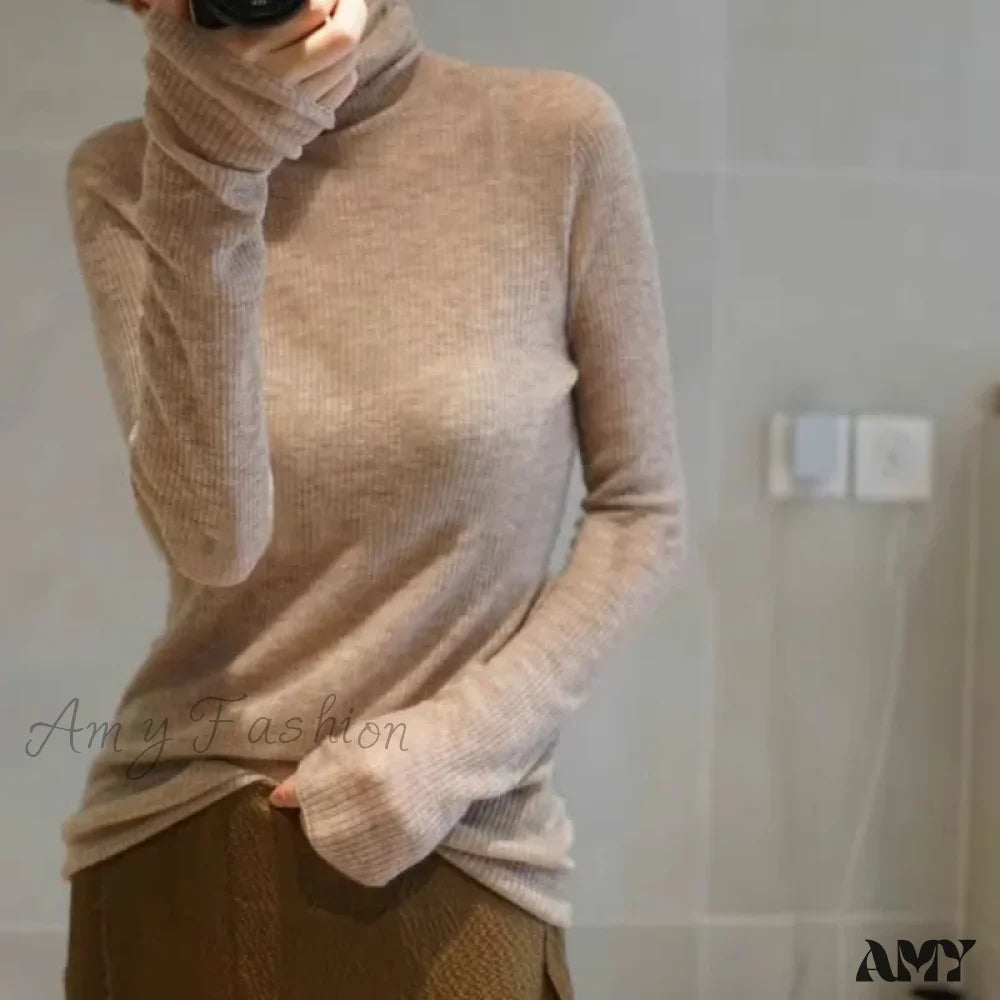 Worsted Micro Transparent Cashmere Women’s Slim Wool Base Knitting Elegant Stylish Autumn Winter