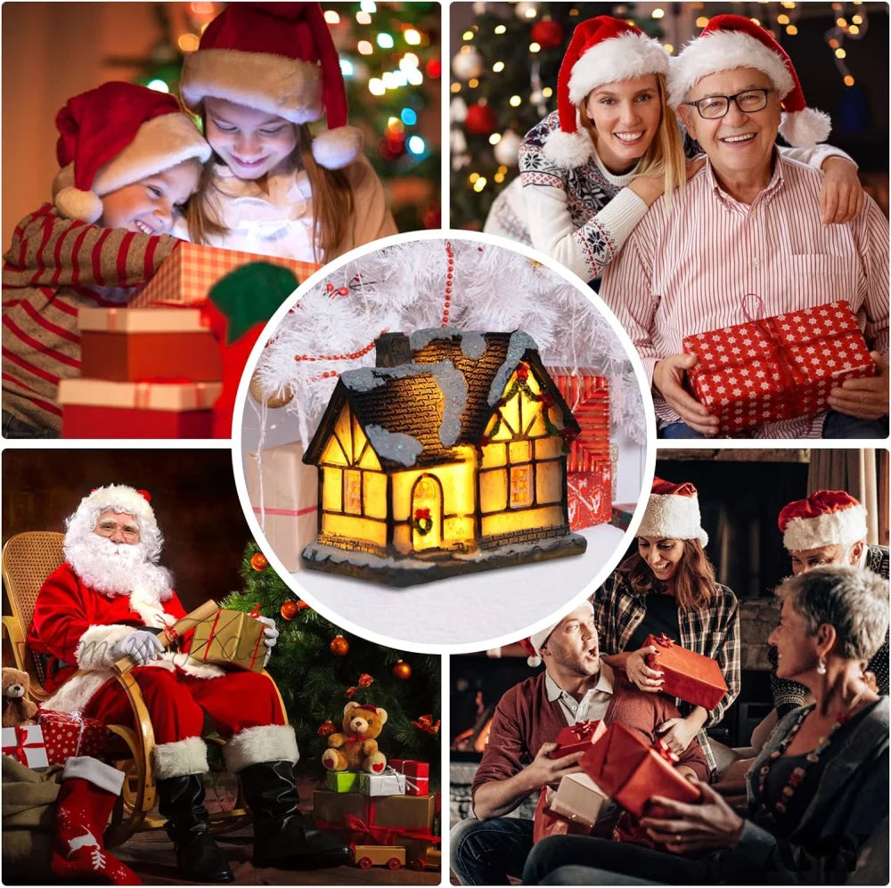 Xmas Lantern Decorative Resin House Figurine Set With Led Light For Kids - Of 4