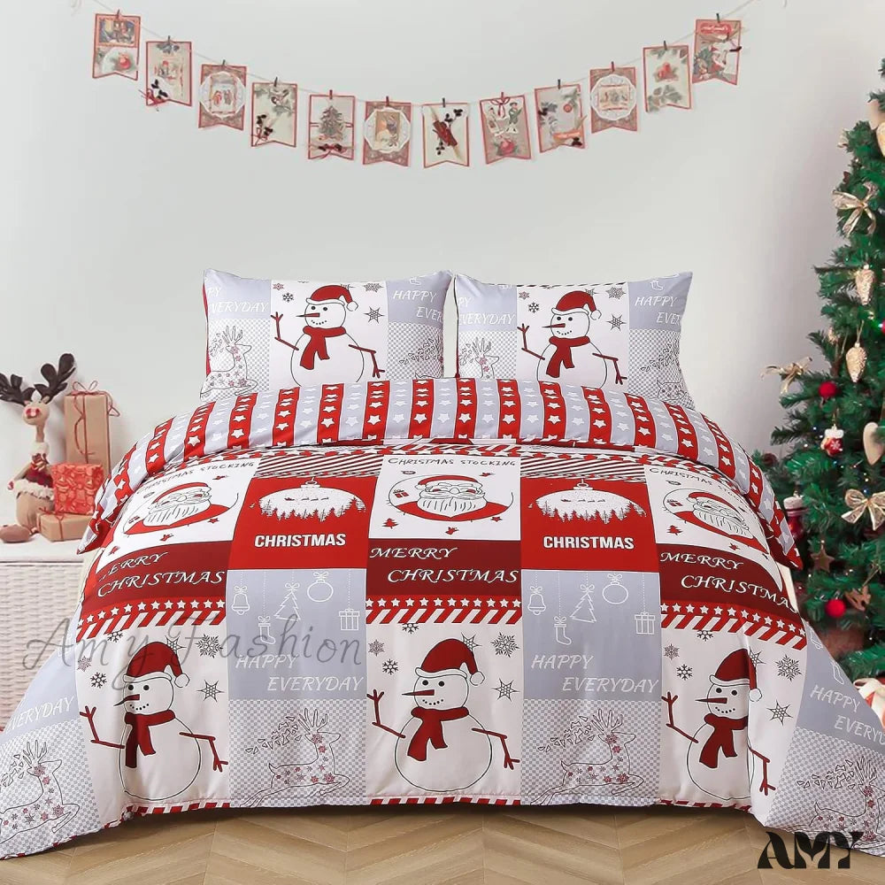 Xmas Tree Reindeer Queen Duvet Cover Set - Festive Bedroom Decor Lightweight Comforter 3 Pieces