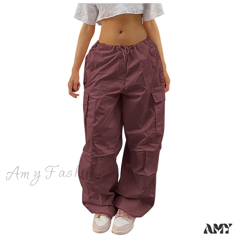 Y2K Cargo Casual Vintage Drawstring Tech Streetwear Hip Hop Baggy Trouser Red / S