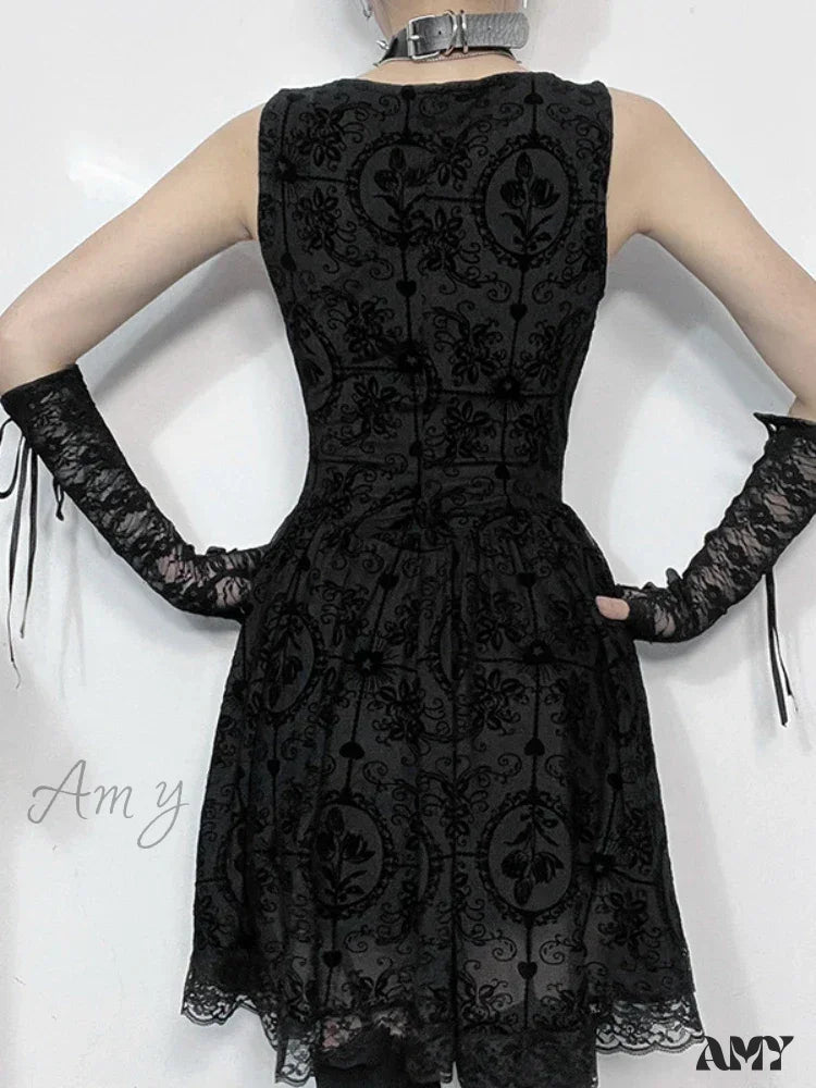 Y2K Dark Hip Tie Style Dress 2024 Summer Sexy Wrapped Mini Harajuku Vintage A-Line New Gothic Punk